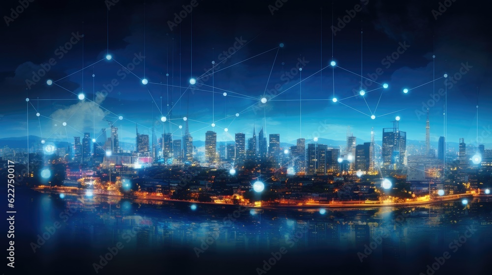 Wireless network and connection city, Smart city and communication network concept.