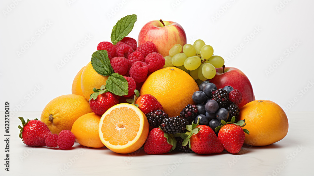 Wholesome Fruits Galore: Studio Photo of Various Fruits on an Isolated White Background. High-Resolution Product with Copy Space and Perfect Lighting Wholesome Fruits Galore: Studio Photo of Various Fruits on an Isolated White Background. High-Resolution Product with Copy Space and Perfect Lighting