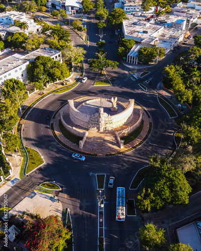 Aerial view of Monumento a la Patria monument in Merida downtown, Yucatan, Mexico. photo