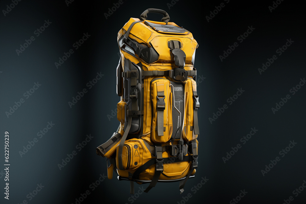 Fototapeta premium Riesiger Rucksack für lange Bergwanderung, ai generativ