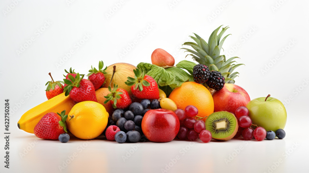 Wholesome Fruits Galore: Studio Photo of Various Fruits on an Isolated White Background. High-Resolution Product with Copy Space and Perfect Lighting