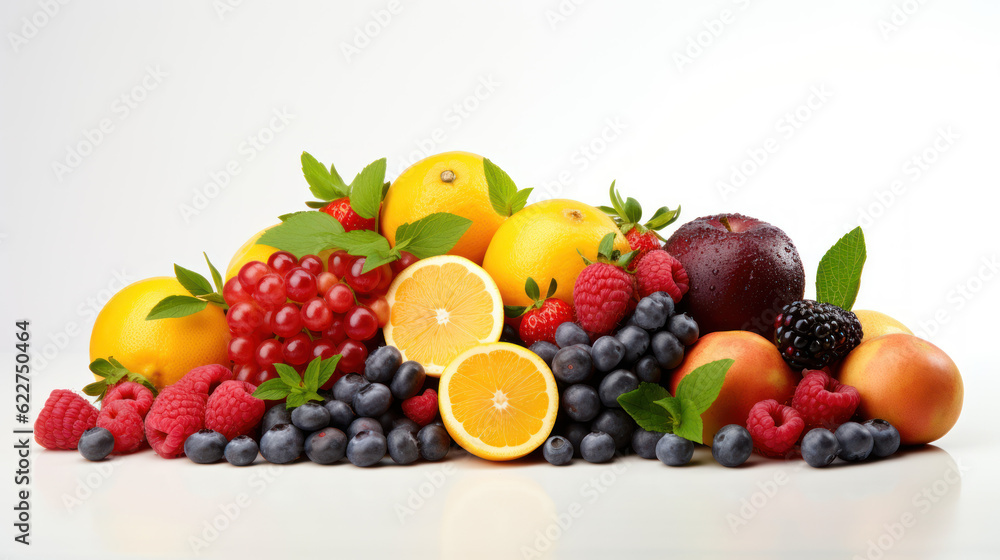 Wholesome Fruits Galore: Studio Photo of Various Fruits on an Isolated White Background. High-Resolution Product with Copy Space and Perfect Lighting