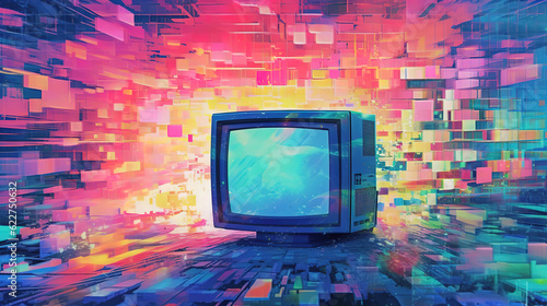 full hd monitor or television with digital glitches. Generative Ai