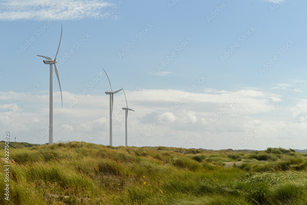 wind turbine or wind wheels in a field with tall grass in the Netherlands wind turbine or wind wheels in a field with tall grass in the Netherlands