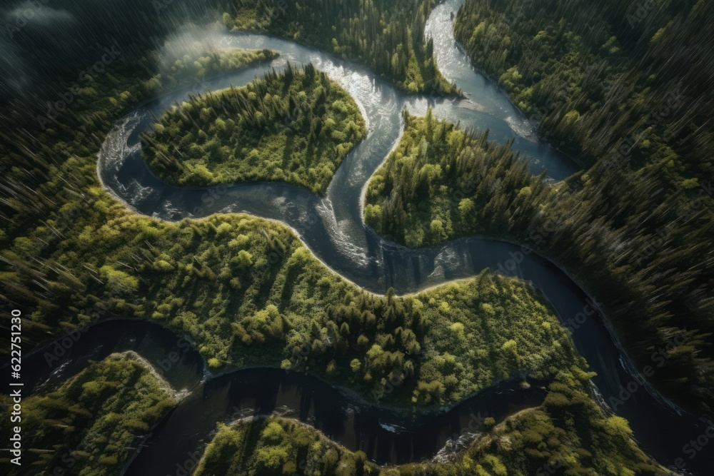 winding river in the forest, Wild Forest River from an Above Perspective, Inspired by Native American, First Nations, and Alaska Native Art, Amidst Norwegian Nature Green Majesty winding river in the forest, Wild Forest River from an Above Perspective, Inspired by Native American, First Nations, and Alaska Native Art, Amidst Norwegian Nature Green Majesty
