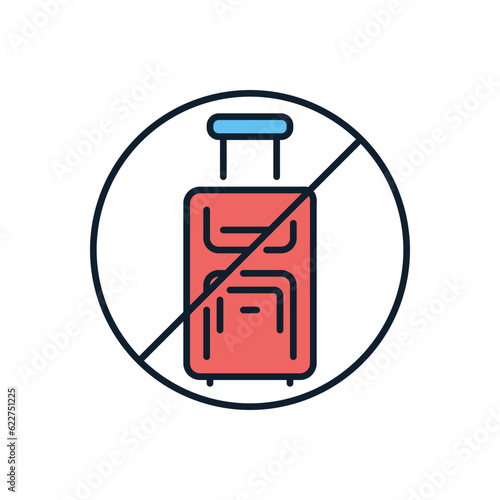 Avoid travel related vector icon. Travel suitcase placed in prohibition sign. Isolated on white background. Editable vector illustration