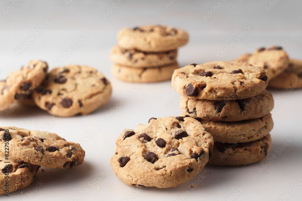 Delicious chocolate chip cookies ready for tasty indulgence. Delicious chocolate chip cookies ready for tasty indulgence.