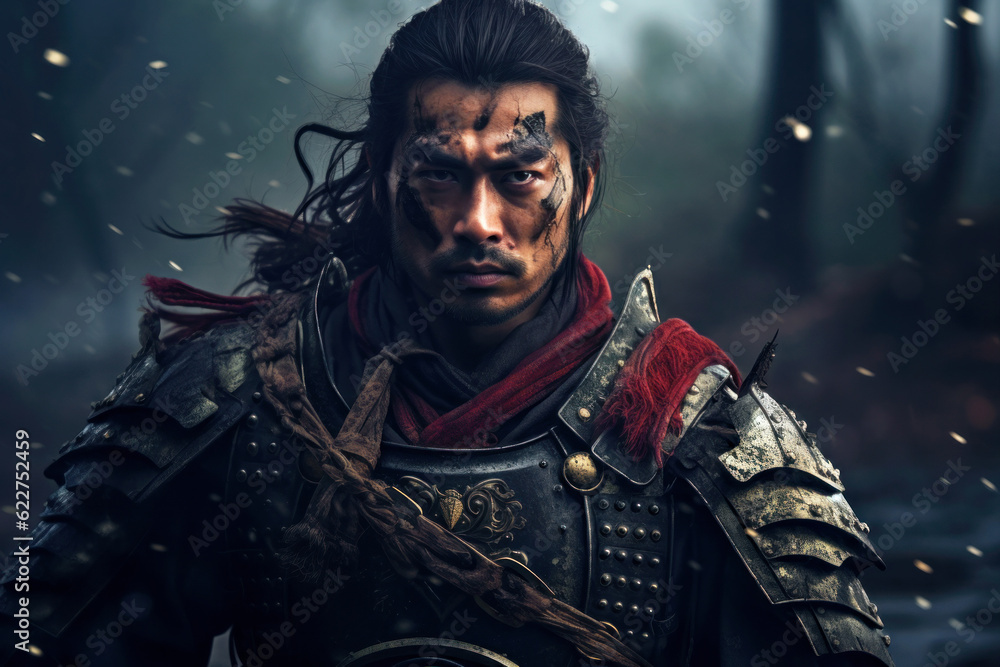 Japanese warlord fighting on the battlefield, Generative AI Japanese warlord fighting on the battlefield, Generative AI