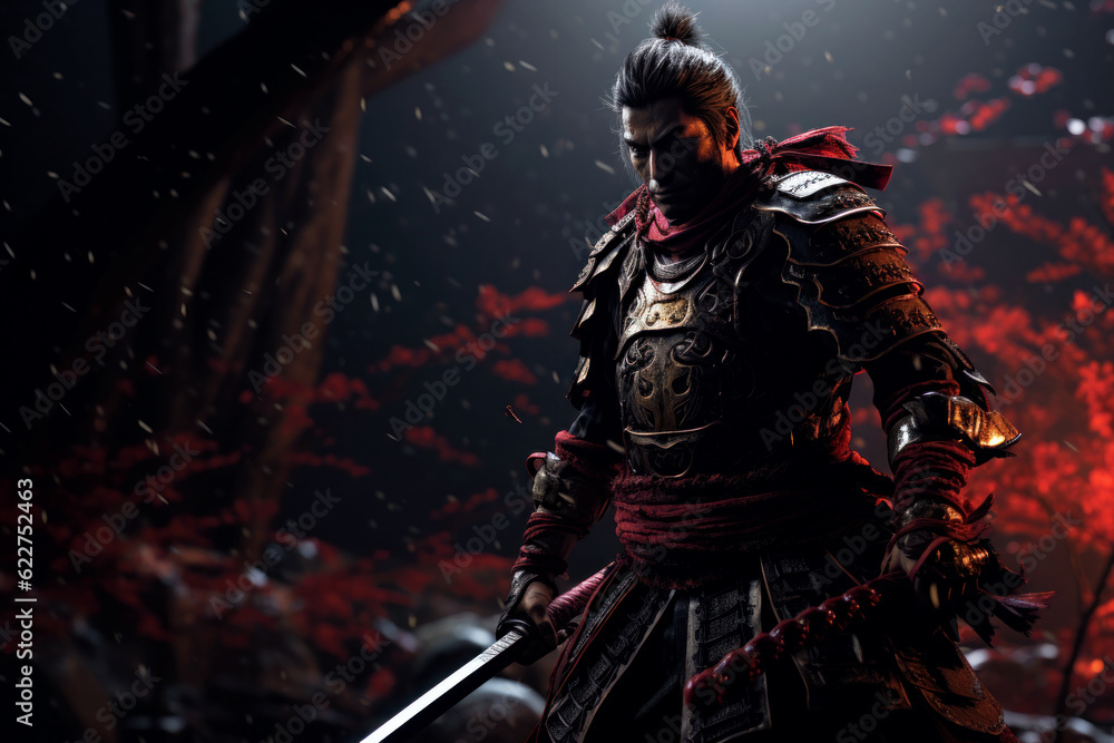 Fototapeta premium Japanese warlord fighting on the battlefield, Generative AI