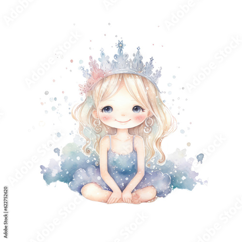 Sparkling Freeze Ice Snow Princess Winter Crown Beauty Glittering Delight in Watercolor Sublimation Clipart