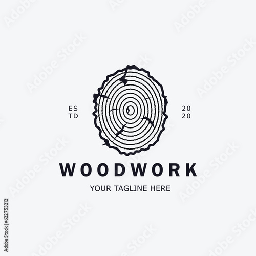 logo carpentry woodwork line art logo vector concept illustration template design.
