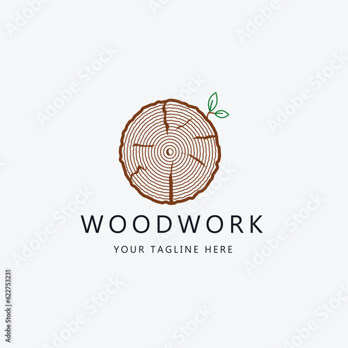 logo carpentry woodwork line art logo vector concept illustration template design.