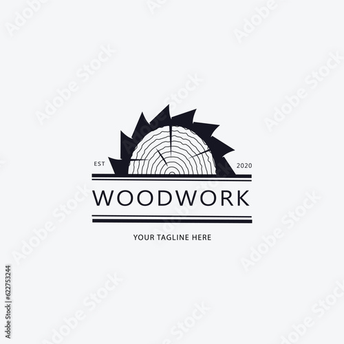 logo carpentry woodwork line art logo vector concept illustration template design.