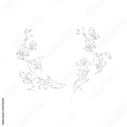 Line Drawing Botanical Wreath. Herbs and florals 16