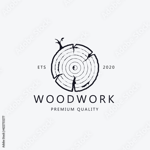 logo carpentry woodwork line art logo vector concept illustration template design.