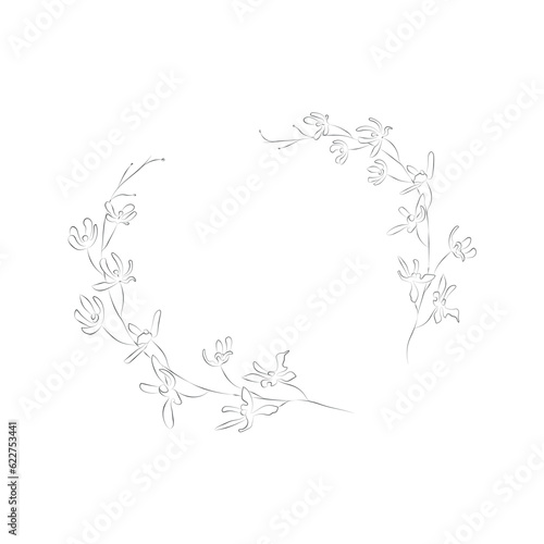 Line Drawing Botanical Wreath. Herbs and florals 19