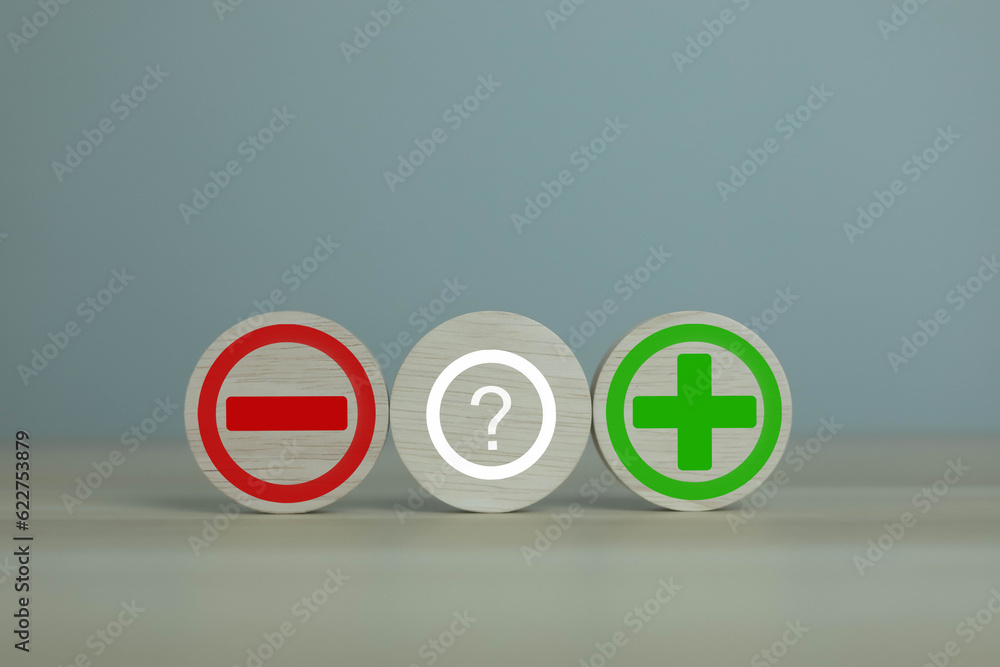 wooden blocks with plus and minus signs Comparatively opposite concepts Analyze differences to decide the positive or negative business options of the strategy. wooden blocks with plus and minus signs Comparatively opposite concepts Analyze differences to decide the positive or negative business options of the strategy.