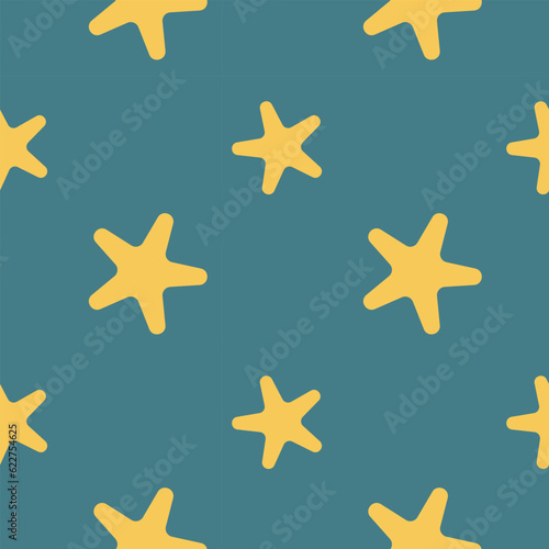 Sea stars, seamless pattern, vector. Sea stars on a blue background.
