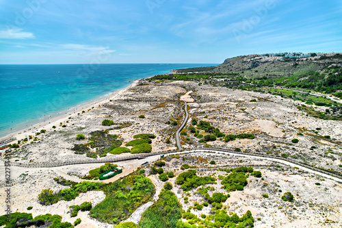 Drone point of view of sandy beach of Gran Alacant photo