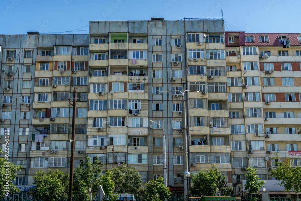 The Soviet style old building in the city of Mahachkala, Republic of Dagestan, southern Russia