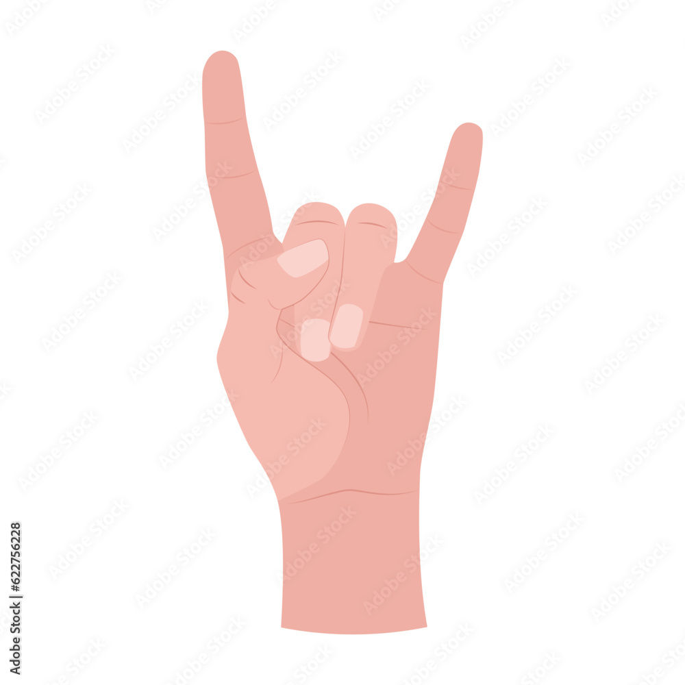 Hand gesture. Two fingers are raised. Vector illustration isolated on white background.Sign of the horns. Hand gesture. Two fingers are raised. Vector illustration isolated on white background.Sign of the horns.