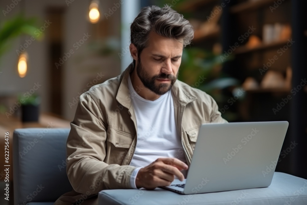 The depressed young Caucasian man sitting at home office desk on laptop reading documents Millennial men get distracted from computer work. Consider posting paperwork or news correspondents The depressed young Caucasian man sitting at home office desk on laptop reading documents Millennial men get distracted from computer work. Consider posting paperwork or news correspondents