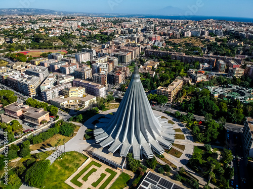 Aerial view of Madonna delle Lacrime cathedral in Syracuse, Sicily, Italy.