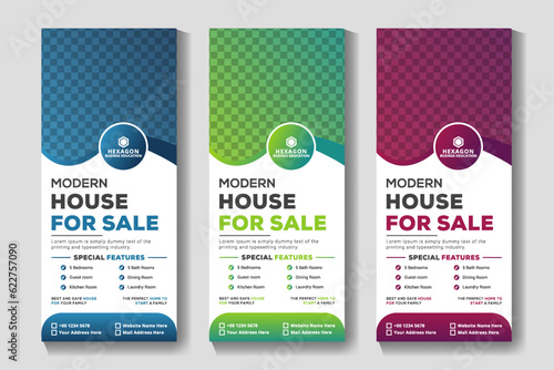 Construction roll up banner template design | Real estate roll up banner design template - signage or standee design for Construction, home sale, advertising
