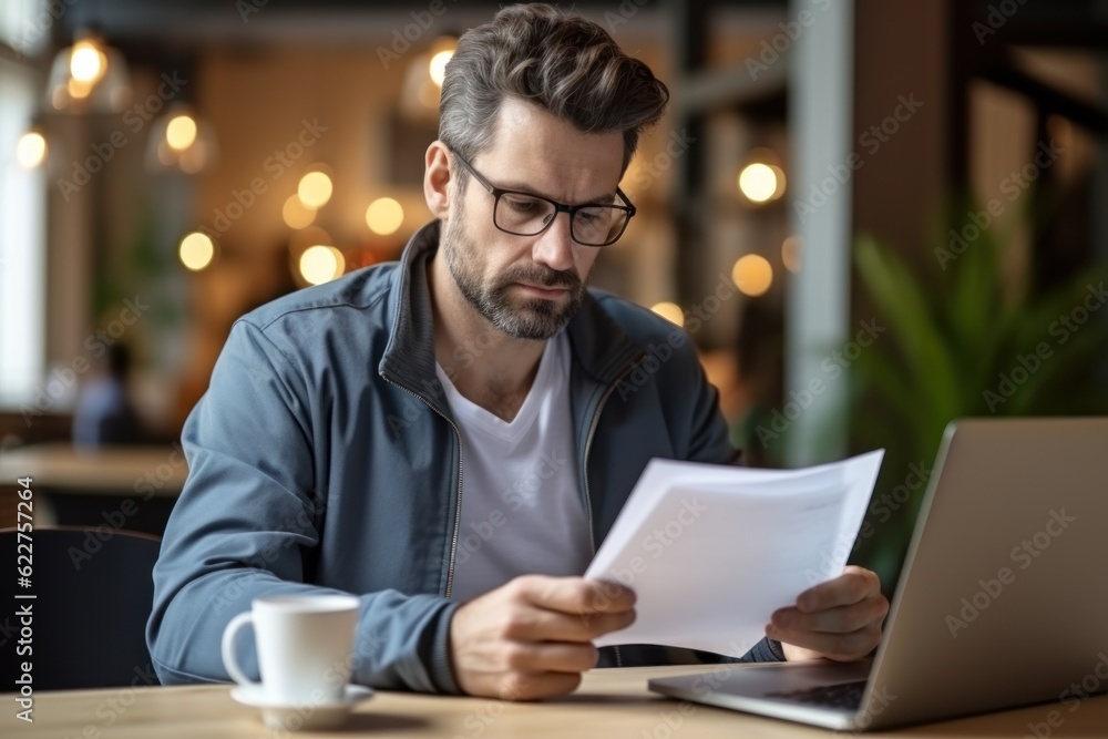 The depressed young Caucasian man sitting at home office desk on laptop reading documents Millennial men get distracted from computer work. Consider posting paperwork or news correspondents The depressed young Caucasian man sitting at home office desk on laptop reading documents Millennial men get distracted from computer work. Consider posting paperwork or news correspondents