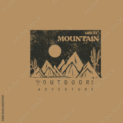 Vintage Great Mountain Outdoor Adventure typography  desert cactus t shirt design