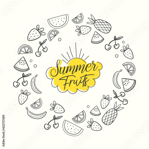 Hand drawn summer fruits doodle collection