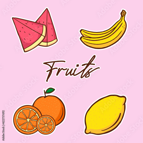 Fruits vector illustration with watermelon banana lemon and orange