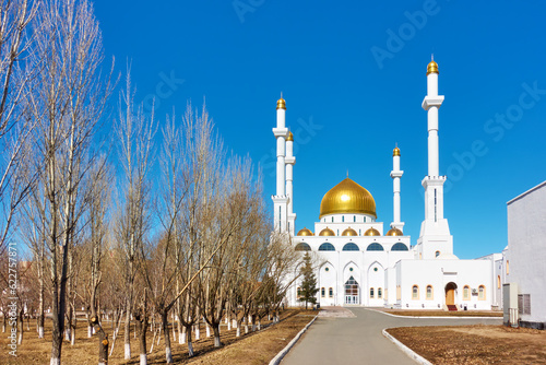 Mosque with tall minarets in Astana during Ramadan