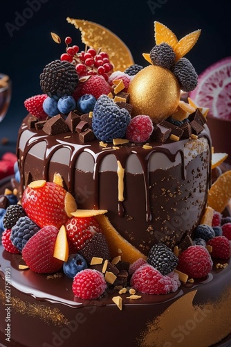 chocolate cake with fruits
