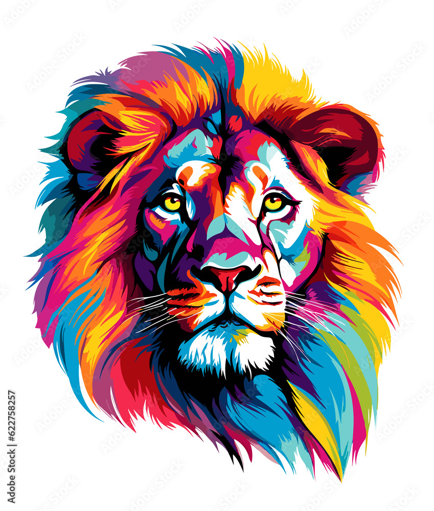 Abstract lion in pop style art on white background. AI generated