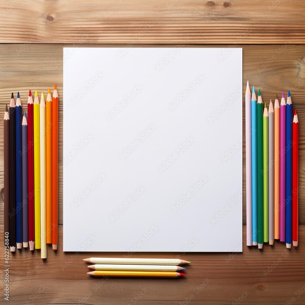 Obraz premium pencils on wooden table, made with Generative AI