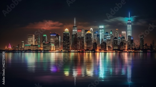City Nights  Illuminated Skyline and Captivating Waterfront Views in Vibrant Urban Centers  generative AI