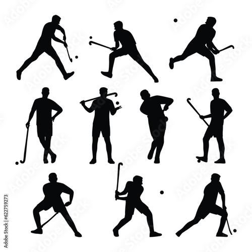 Field Hockey player character set. Flat vector illustration isolated on white background