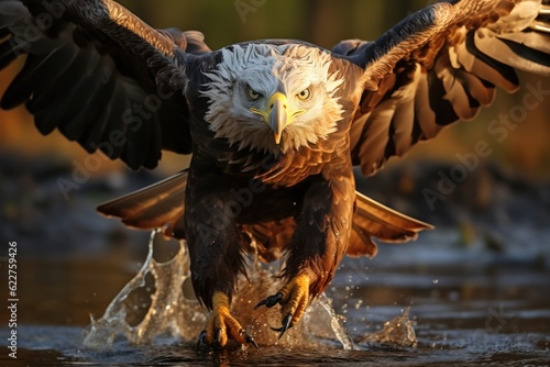 american bald eagle in flight over alaskan waters