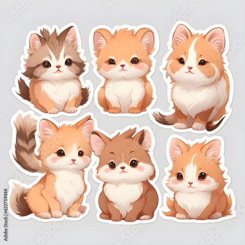 Cute little animals sticker set design on white background 
