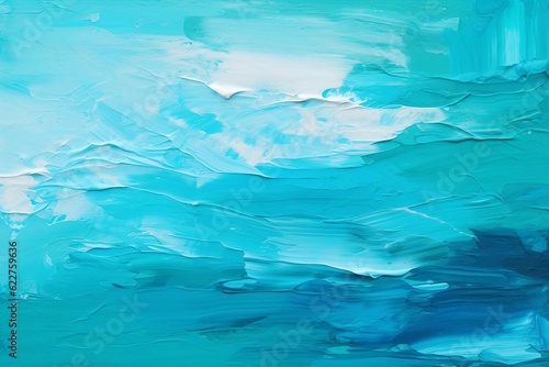 パレットナイフの油絵・カラフルな夏用の抽象背景バナー）白とターコイズブルー。AI生成画像
