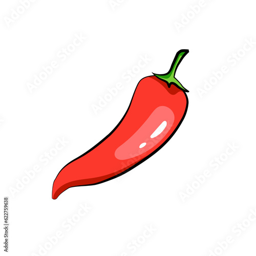 Red hot natural chili pepper illustration. Design for grocery, culinary products, seasoning and spice package, recipe web site decoration, cooking book. Vector Icon
