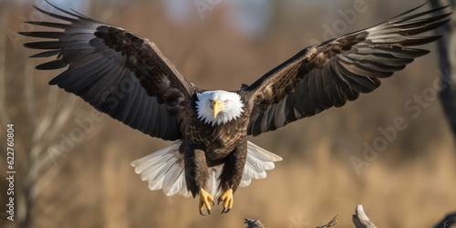 AI generated illustration of an eagle soars through the sky with its wings outstretched