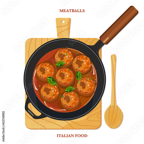 Italian meatballs set isolated on white background, vector element top view on white background.;