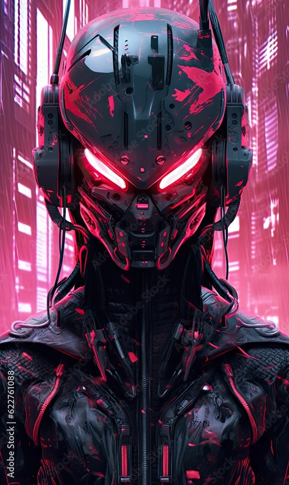 AI generated Cyberpunk Ninja Warrior with red eyes AI generated Cyberpunk Ninja Warrior with red eyes