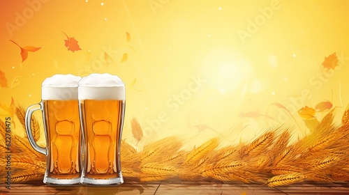 Oktoberfest poster with accordion, pretzel and beer mugs,oktoberfest background，Celebration poster illustration.AI generated. 