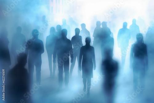 AI generated illustration of a group of diverse people with a misty atmosphere surrounding them