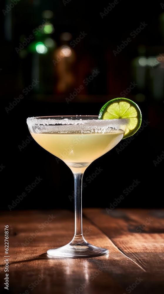 AI generated illustration of a Daiquiri cocktail on a dark wooden background