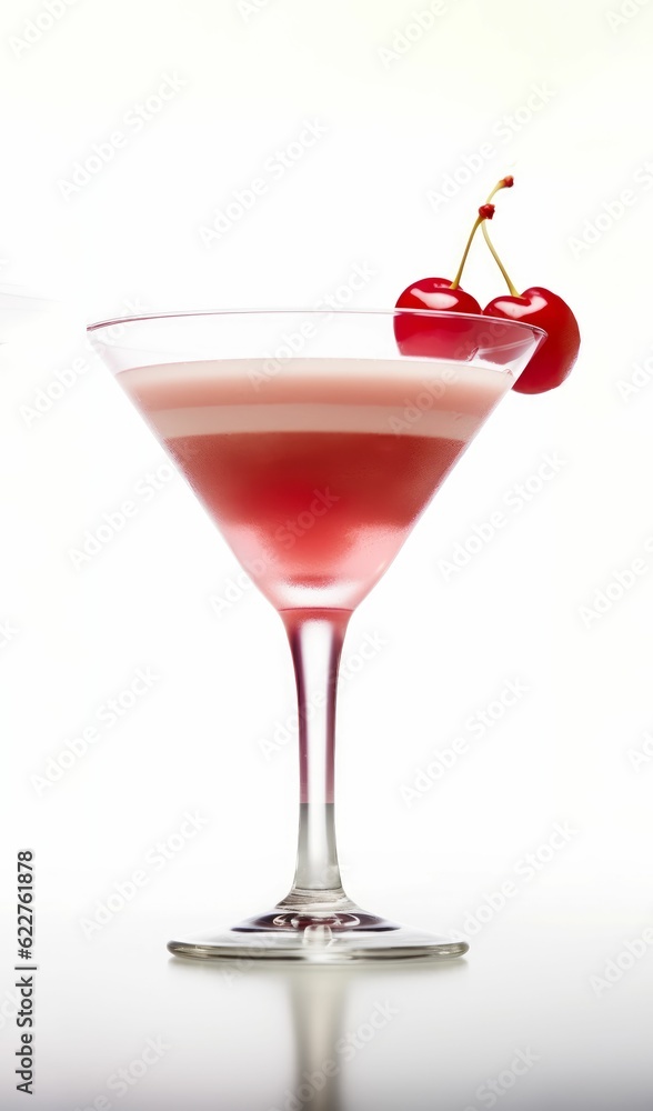 AI generated illustration of a cocktail in a glass with cherry on a white background AI generated illustration of a cocktail in a glass with cherry on a white background