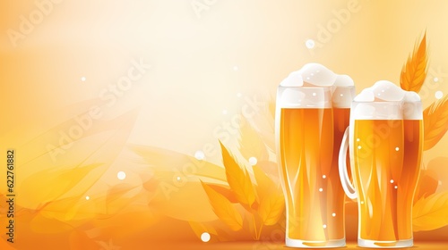 Oktoberfest poster with accordion, pretzel and beer mugs,oktoberfest background，Celebration poster illustration.AI generated. 